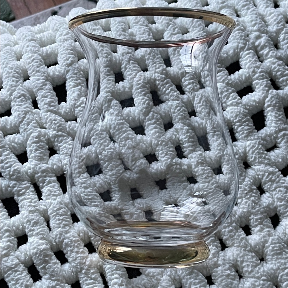 Vintage,Elegant, Gold Rim and base Glass Vase. Flawless.